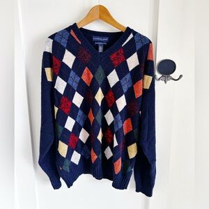 Vintage Northern Isles Argyle Silk Blend Sweater Large | Classic Preppy